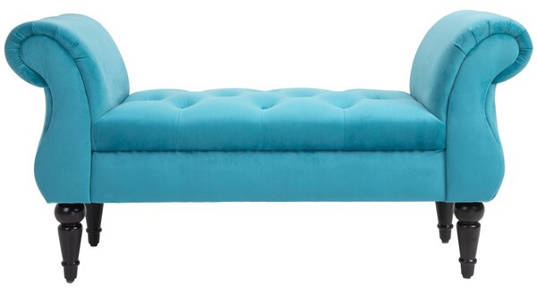 HOMCOM Panca Fondoletto in Stile Vintage, Struttura in Legno e Seduta Imbottita Stile Chesterfield, Azzurra 117 x 40 x 58cm
