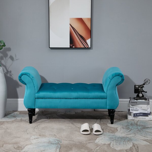 HOMCOM Panca Fondoletto in Stile Vintage, Struttura in Legno e Seduta Imbottita Stile Chesterfield, Azzurra 117 x 40 x 58cm