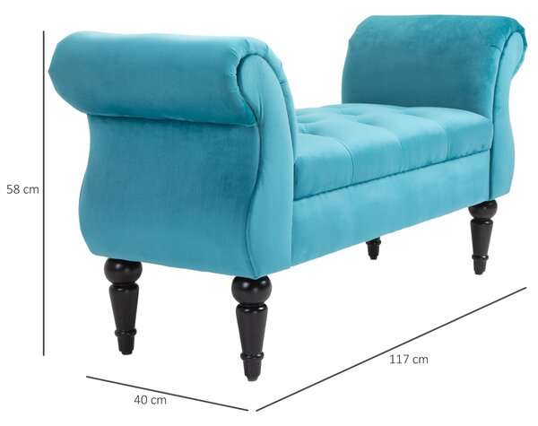 HOMCOM Panca Fondoletto in Stile Vintage, Struttura in Legno e Seduta Imbottita Stile Chesterfield, Azzurra 117 x 40 x 58cm
