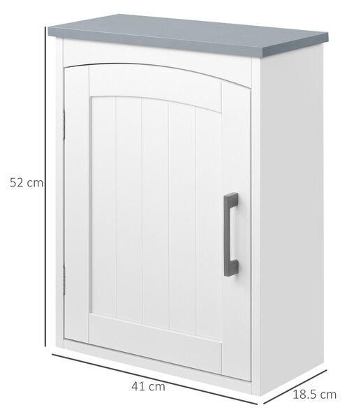 Kleankin Mobile Bagno a Parete con Mensola Regolabile, Pensile Bagno a un'Anta, 41x18.5x52cm, Bianco e Grigio|Aosom