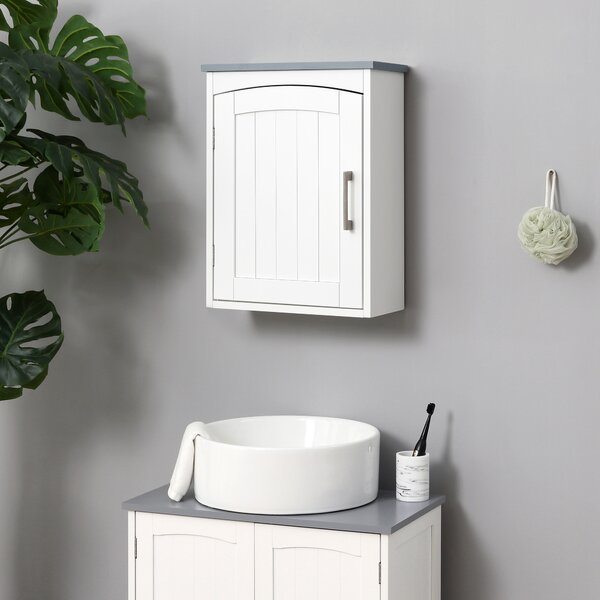 Kleankin Mobile Bagno a Parete con Mensola Regolabile, Pensile Bagno a un'Anta, 41x18.5x52cm, Bianco e Grigio|Aosom