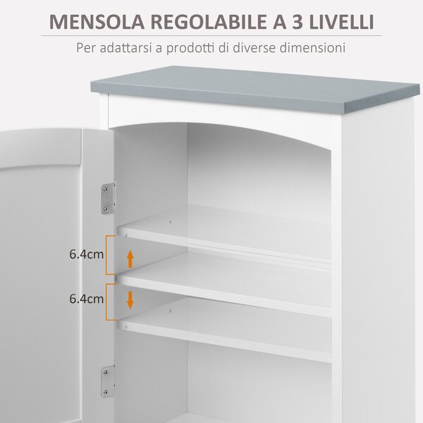 Kleankin Mobile Bagno a Parete con Mensola Regolabile, Pensile Bagno a un'Anta, 41x18.5x52cm, Bianco e Grigio|Aosom