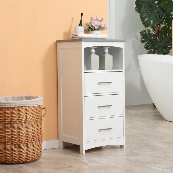 Kleankin Mobile Bagno con Scaffale Aperto e 3 Cassetti, armadietto Superficie verniciata e Design Rialzato, in MDF, 40x33x80cm, Bianco |Aosom Italy