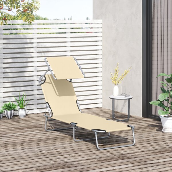 Outsunny Sdraio da Giardino Pieghevole con Tettuccio Regolabile e Schienale Reclinabile a 4 Livelli, Beige