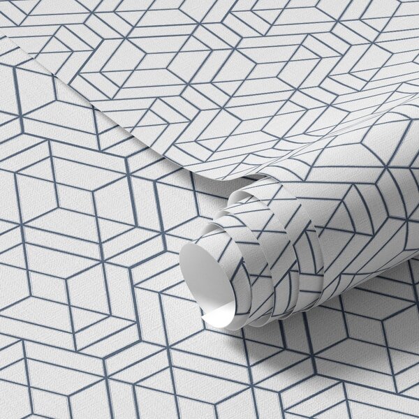 Carta da parati Sfondo bianco con cubi geometrici tridimensionali blu, Parati astratta classici, a01067 : Uwalls.it