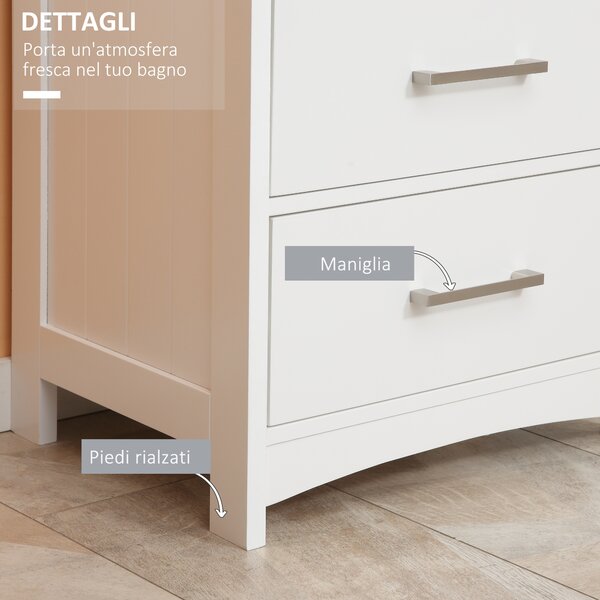 Kleankin Mobile Bagno con Scaffale Aperto e 3 Cassetti, armadietto Superficie verniciata e Design Rialzato, in MDF, 40x33x80cm, Bianco |Aosom Italy