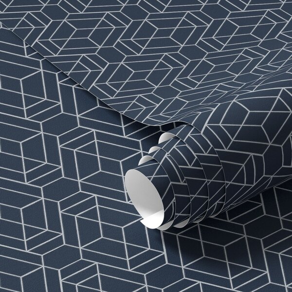 Carta da parati Rete geometrica blu scuro di cubi, Parati astratta classici, a01066v1 : Uwalls.it