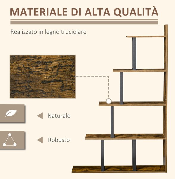 HOMCOM Libreria Scaffale Moderno a Scala con 5 Ripiani, in Stile Industriale e in Legno, 102x30x160cm, Nero e Color Legno|Aosom Italy