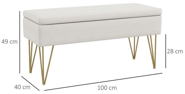 HOMCOM Cassapanca Contenitore con Seduta Imbottita in Tessuto Traspirante per Camera da Letto, Ingresso o Salotto, 100x40x49cm, Crema|Aosom