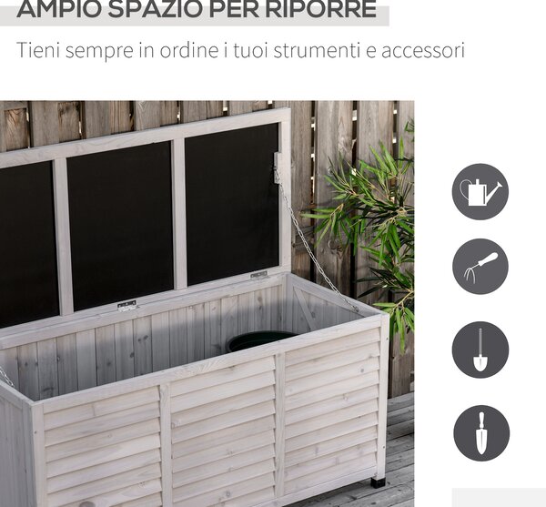 Outsunny Panca Contenitore in Legno di Abete, Cassapanca da Esterno con Piedini Antiscivolo 127x56x60cm, Grigio|Aosom