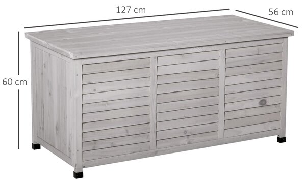 Outsunny Panca Contenitore in Legno di Abete, Cassapanca da Esterno con Piedini Antiscivolo 127x56x60cm, Grigio|Aosom