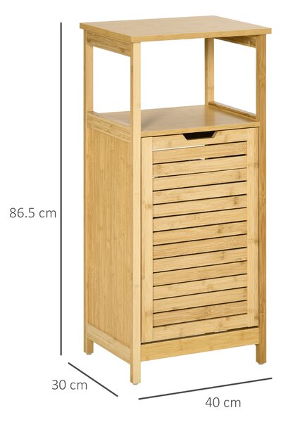 Kleankin Mobiletto Bagno Multifunzionale in MDF e Bambù con Cesto per Bucato e Giocattoli 40x30x86.5cm Colore Naturale per Organizzazione Spazio|Aosom