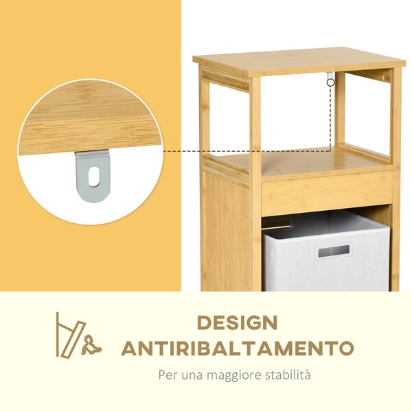Kleankin Mobiletto Bagno Multifunzionale in MDF e Bambù con Cesto per Bucato e Giocattoli 40x30x86.5cm Colore Naturale per Organizzazione Spazio|Aosom