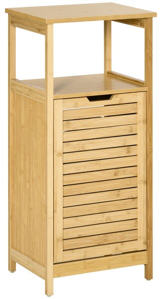Kleankin Mobiletto Bagno Multifunzionale in MDF e Bambù con Cesto per Bucato e Giocattoli 40x30x86.5cm Colore Naturale per Organizzazione Spazio|Aosom