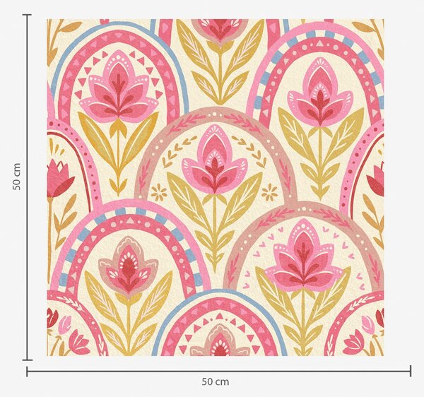 Carta da parati Archi con fiori rosa in uno stile folk, Parati fiori e piante classici, a01080 : Uwalls.it