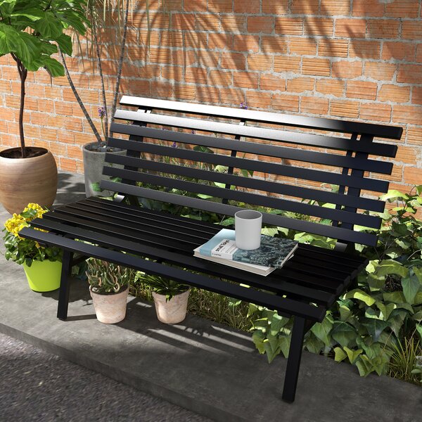 Outsunny Panchina da Esterno in Alluminio a 2 Posti a Doghe, 123x67x79cm, Nero|Aosom