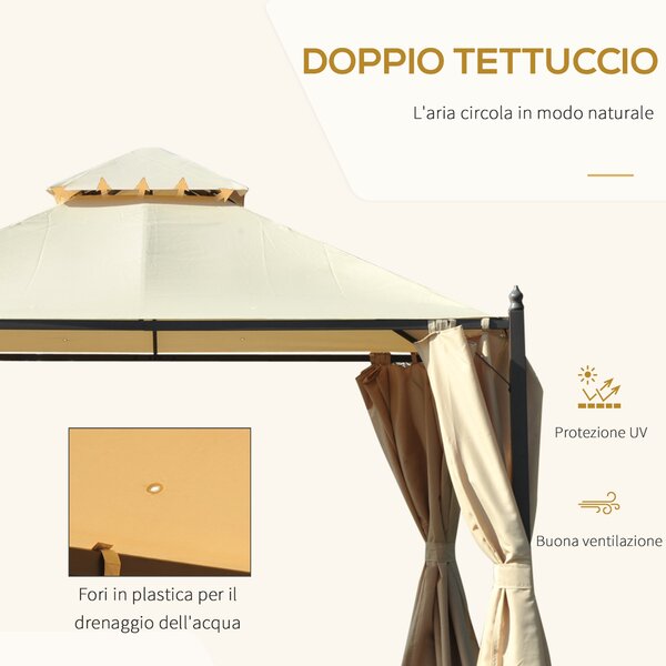 Outsunny Gazebo multifunzione da Esterno Impermeabile con Doppio Tettuccio e Tende Laterali Chiudibili a Cerniera, 3x3 m, Beige | Aosom Italy