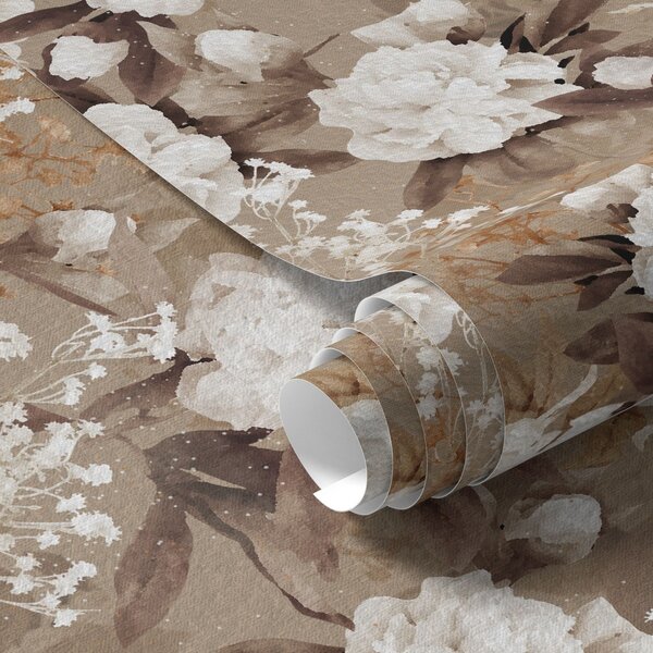Carta da parati Calde peonie beige su uno sfondo strutturato, Parati fiori e piante classici, a01087 : Uwalls.it