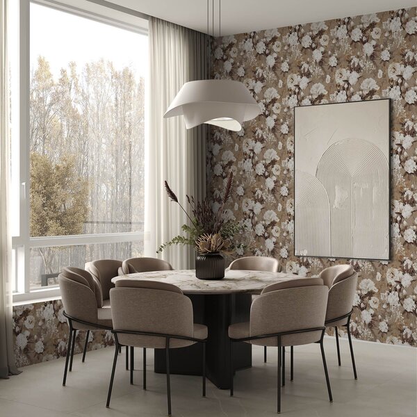 Carta da parati Calde peonie beige su uno sfondo strutturato, Parati fiori e piante classici, a01087 : Uwalls.it