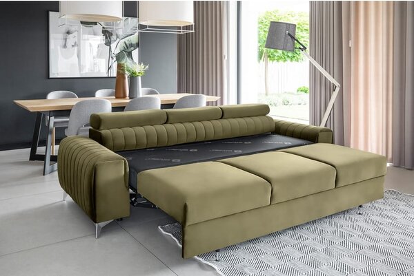 Divano color kaki allungabile e rivestimento in velluto 261 cm Laurence – ELTAP