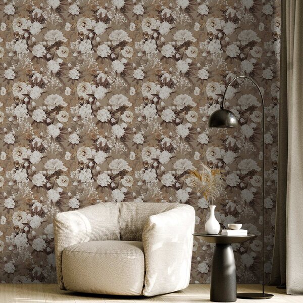 Carta da parati Calde peonie beige su uno sfondo strutturato, Parati fiori e piante classici, a01087 : Uwalls.it