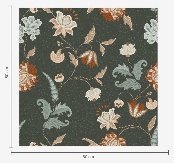 Carta da parati Sfondo verde scuro con fiori e foglie decorativi, Parati fiori e piante classici, a01086 : Uwalls.it