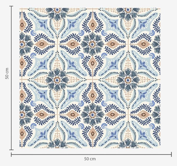 Carta da parati Ornamento in stile piastrella blu-beige dipinto ad acquerello, Parati fiori e piante classici, a01085 : Uwalls.it