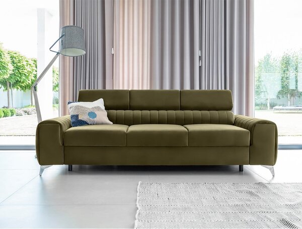 Divano color kaki allungabile e rivestimento in velluto 261 cm Laurence – ELTAP