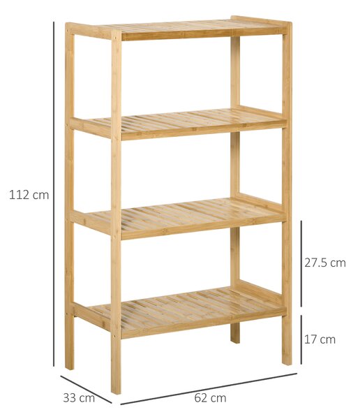 HOMCOM Mobile Multiuso a 4 Livelli Salvaspazio in Bambù per Bagno, Salotto e Cucina, 62x33x112cm, Colore Naturale