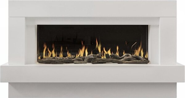 CHEMIN'ARTE - Caminetto elettrico design Linéa bianco da appoggio – Effetto fiamme LED – App WIFI – Riscaldamento programmabile 2000W