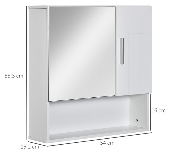 Kleankin Specchiera Bagno in Legno con Mensole Regolabili, Mobile Bagno a 2 Ante e Ripiano Aperto, 54x15.2x55.3cm, Bianco|Aosom