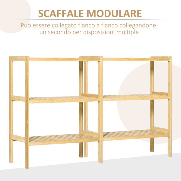 HOMCOM Mobile Multiuso 3 Livelli in Bambù, Versatile per Bagno, Salotto, Cucina, 62x33x80cm - Naturale e Salvaspazio|Aosom