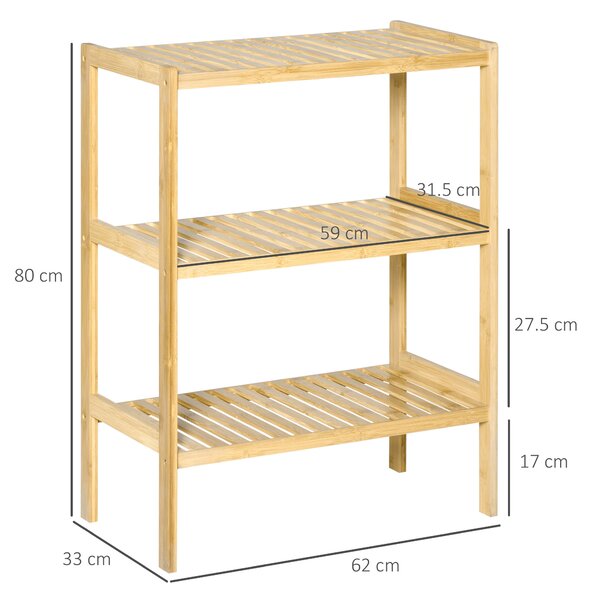 HOMCOM Mobile Multiuso 3 Livelli in Bambù, Versatile per Bagno, Salotto, Cucina, 62x33x80cm - Naturale e Salvaspazio|Aosom
