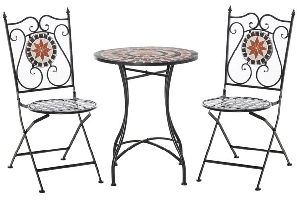 Outsunny Mobili da Giardino Set da 3 Pezzi con 2 Sedie Pieghevoli e 1 Tavolino a Mosaico, in Metallo e Ceramica