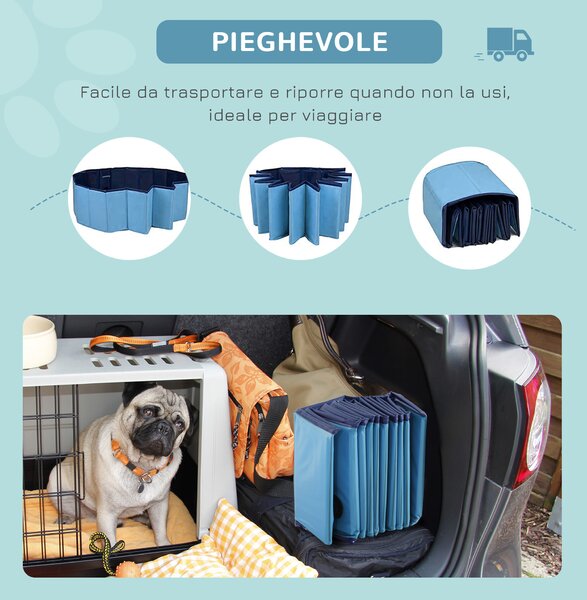 PawHut Piscina Pieghevole per Cani in Plastica con Bordo Stabile per Animali Domestici, Ø80 x 20 cm, Blu|Aosom