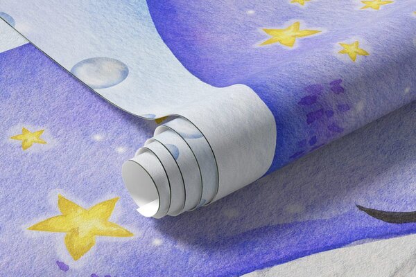 Carta da parati Una balena nuota sotto un cielo stellato, Carta da parati Mare, w01965 : Uwalls.it