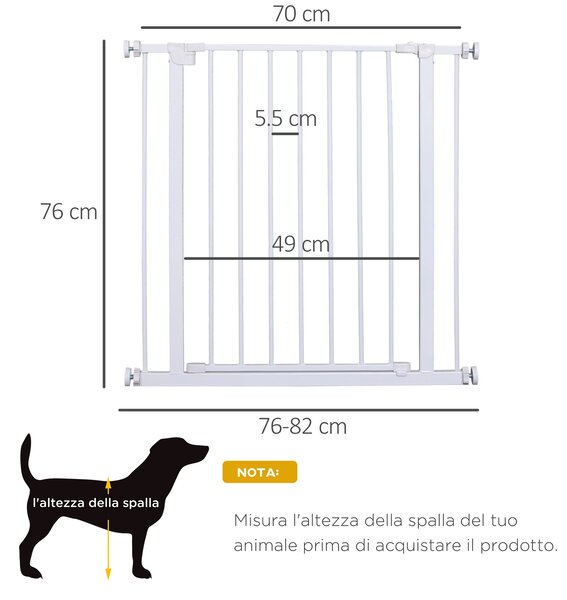 PawHut Cancelletto di Sicurezza per Bambini e Animali Domestici Bianco 76 x 72-82 cm|Aosom