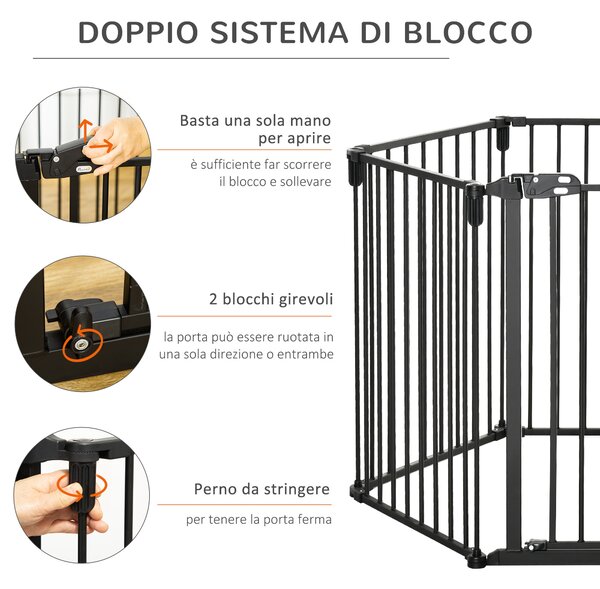 PawHut Cancelletto di Sicurezza Pieghevole 6 Sezioni, Cancellino Barriera per Cani in Acciaio, Sistema di Blocco e Chiusura Automatica, Nero|Aosom