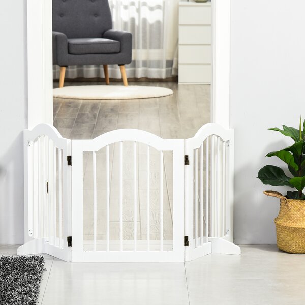 PawHut Cancellino per Cani Pieghevole a 3 Sezioni in Legno, Barriera per Cani con Piedini, 154.5x29.5x61cm, Bianco|Aosom