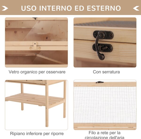 PawHut Gabbia per Criceti Roditori Porcellini d'India in Legno Massello Tetto Apribile 4 Ripiani Collegati con Rampe 60x40x120cm|Aosom