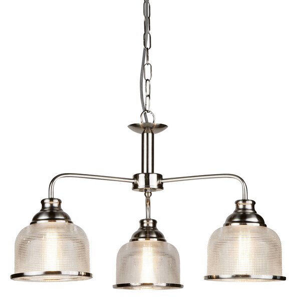 Lampadario Contemporaneo Bistrot Ii Acciaio Argento Vetro 3 Luci E27