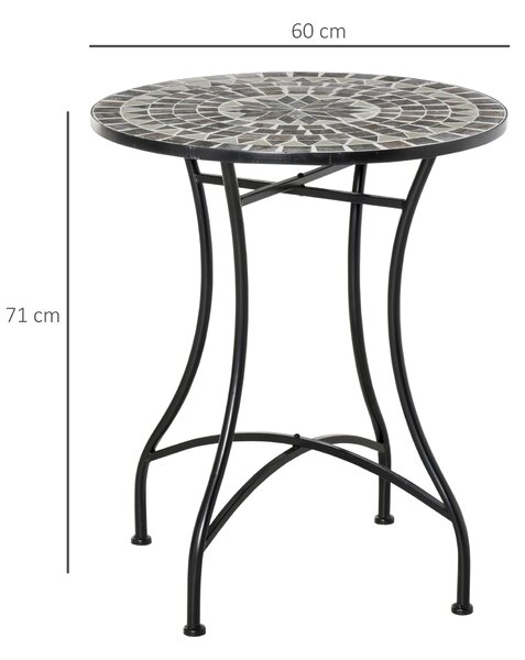 Outsunny Tavolino da Giardino in Metallo e Ceramica, Tavolo da Esterno per Terrazzo o Balcone, Diametro 60x71cm, Nero|Aosom