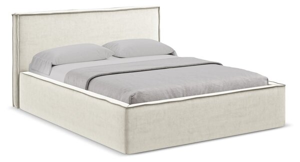 Letto matrimoniale imbottito crema con contenitore con griglia 140x200 cm Anani - Makamii
