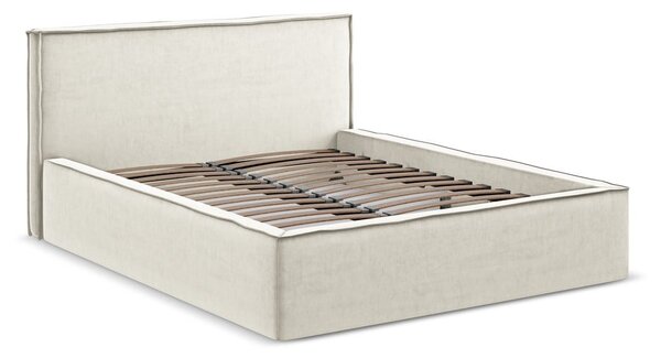 Letto matrimoniale imbottito crema con contenitore con griglia 140x200 cm Anani - Makamii