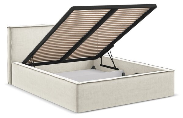 Letto matrimoniale imbottito crema con contenitore con griglia 140x200 cm Anani - Makamii