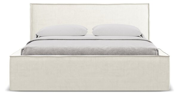 Letto matrimoniale imbottito crema con contenitore con griglia 140x200 cm Anani - Makamii