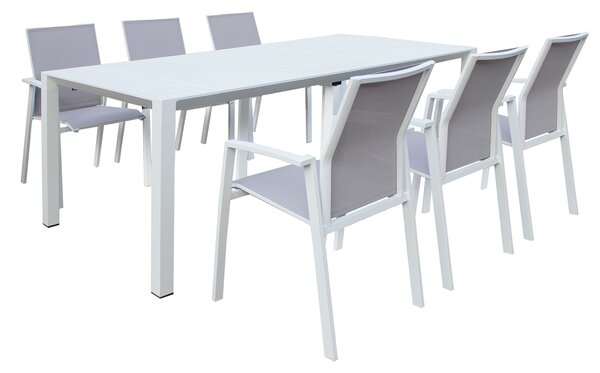 ARIZONA - set tavolo in alluminio cm 100 x 51,50/104/156/208/260 x 74 h con 6 sedute