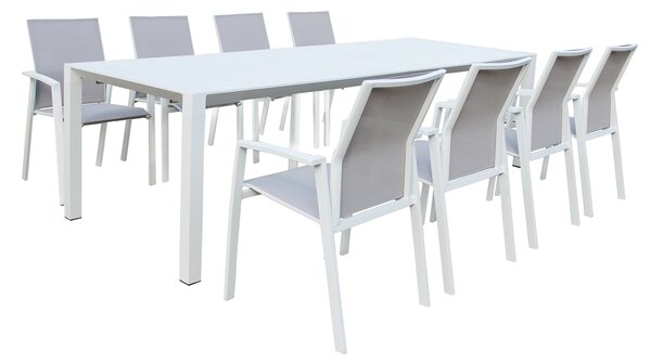 ARIZONA - set tavolo in alluminio cm 100 x 51,50/104/156/208/260 x 74 h con 8 sedute