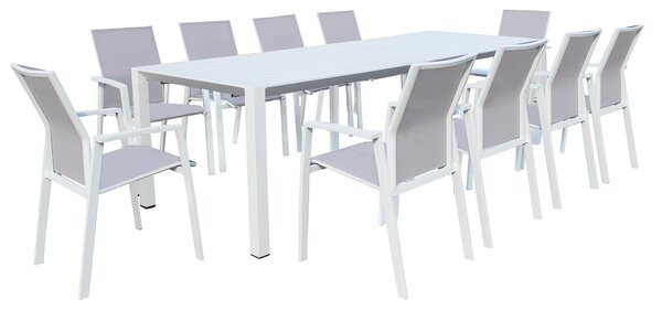 ARIZONA - set tavolo in alluminio cm 100 x 51,50/104/156/208/260 x 74 h con 10 sedute