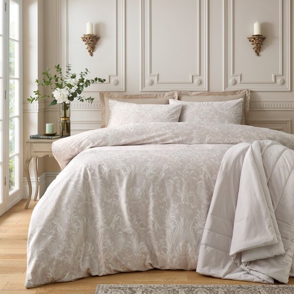 Set copripiumino e federa beige in velluto per letto matrimoniale e per letto esteso 230x220 cm Bridgerton Regal Birds – Catherine Lansfield
